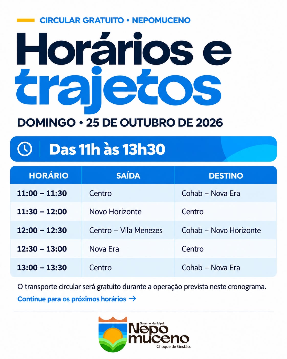 Cronograma do transporte circular gratuito