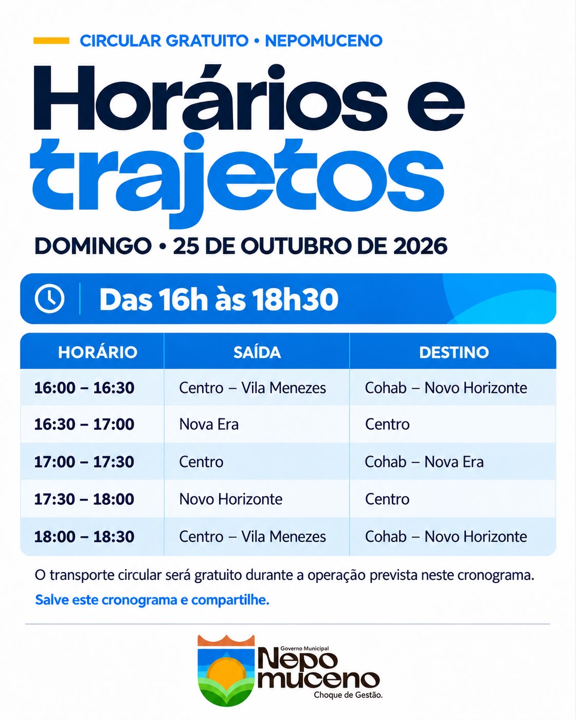 Horários do transporte circular gratuito