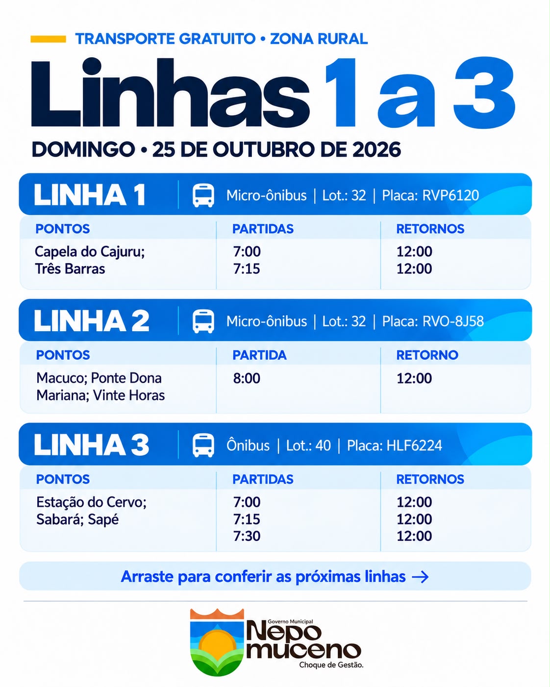 Horários do transporte circular gratuito