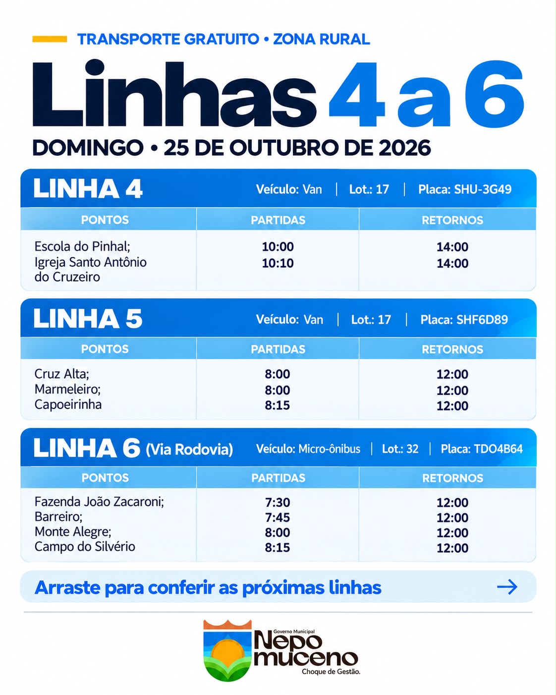Cronograma do transporte circular gratuito